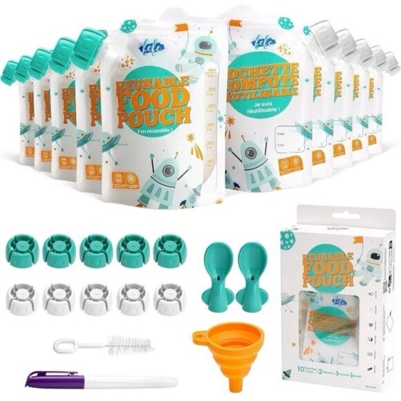 Reusable Baby Food Pouches - Refillable Food Storage Containers - 10 Pack | 6oz - Picture 1 of 6